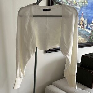 SHEIN Cream Cropped Open-Front Bolero Cardigan